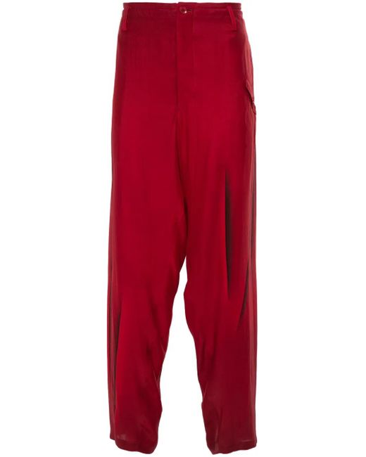 Yohji Yamamoto Red Abstract-print Silk Trousers for men