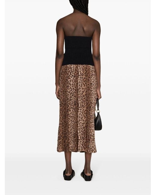 Rixo Brown Leopard-print Pleated Midi Skirt