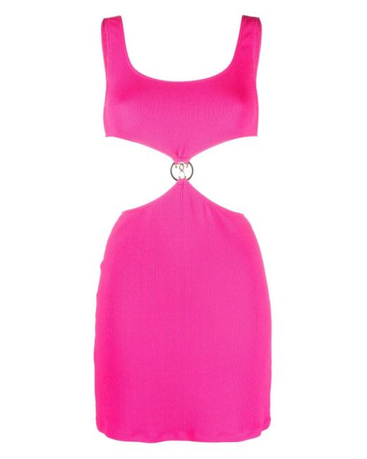 Moschino Pink Strukturiertes Strandkleid mit Logo-Schild