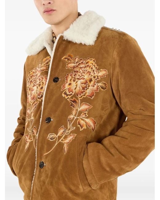 Roberto Cavalli Brown Embroidered Suede Jacket for men