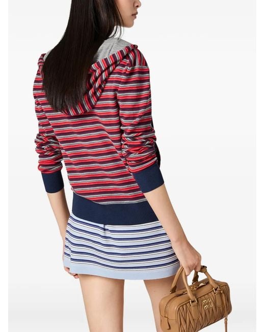 Miu Miu Red Striped Zip-Up Hoodie