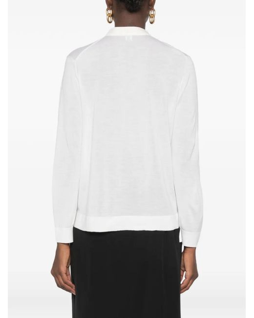 Totême  White Button-Placket Long-Sleeve Sweater
