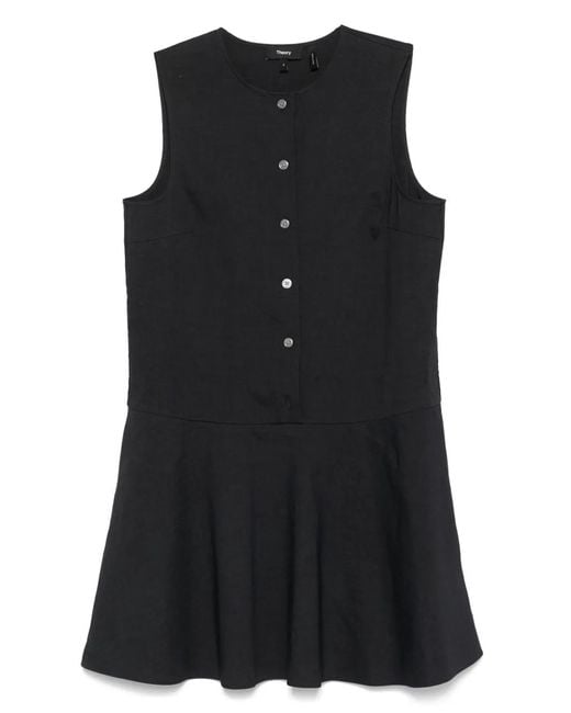 Theory Black Flared Mini Dress With Roll Neck