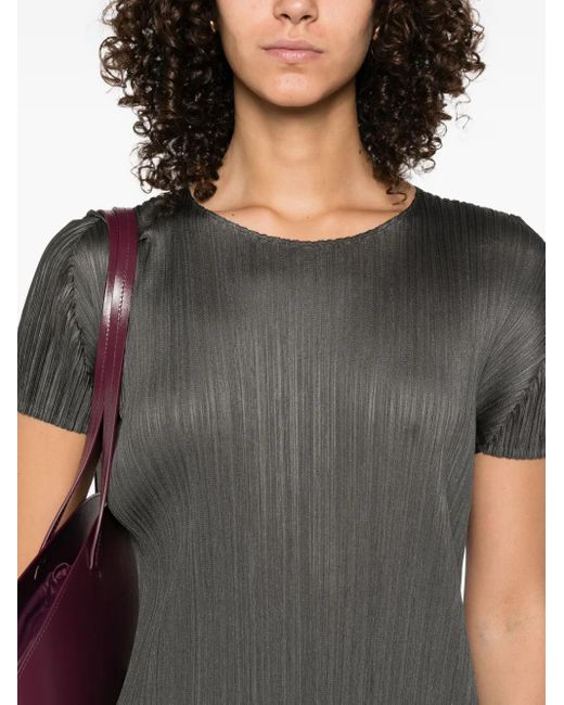 Pleats Please Issey Miyake Gray Pleated Short-Sleeved Dress