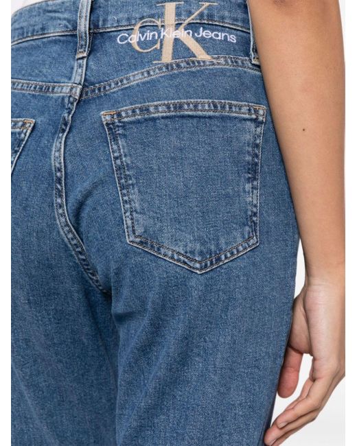 Calvin Klein Blue Logo-embroidered Tapered-leg Jeans