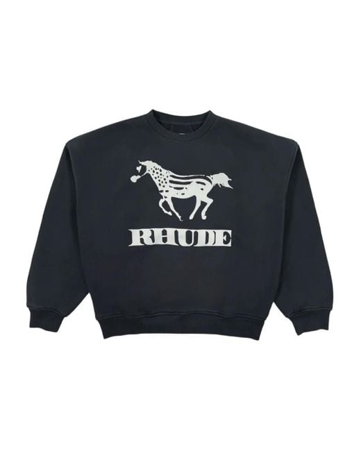 Rhude Blue Dinero-Graphic Crew-Neck Sweatshirt for men