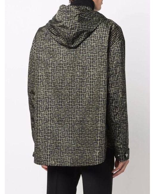 Balmain Green Repeat-Logo Parka for men