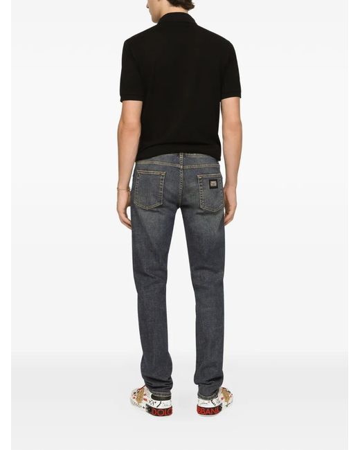 Dolce & Gabbana Black Cotton Piqué Polo-Shirt With Branded Tag for men