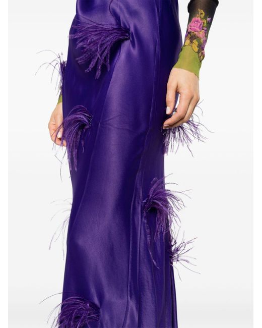 Marques'Almeida Purple Feather-trim Satin Maxi Skirt