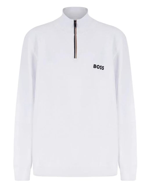 BOSS GREEN HUGO BOSS White Zip Striped Sweater for men