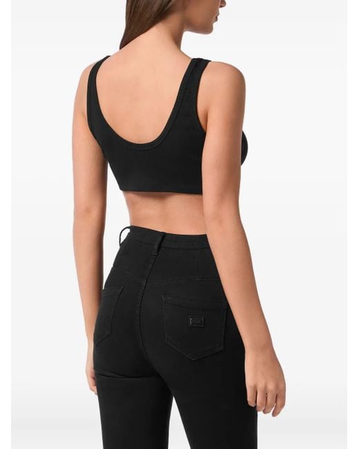 Philipp Plein Jersey Rib Cropped Tank Top in het Black