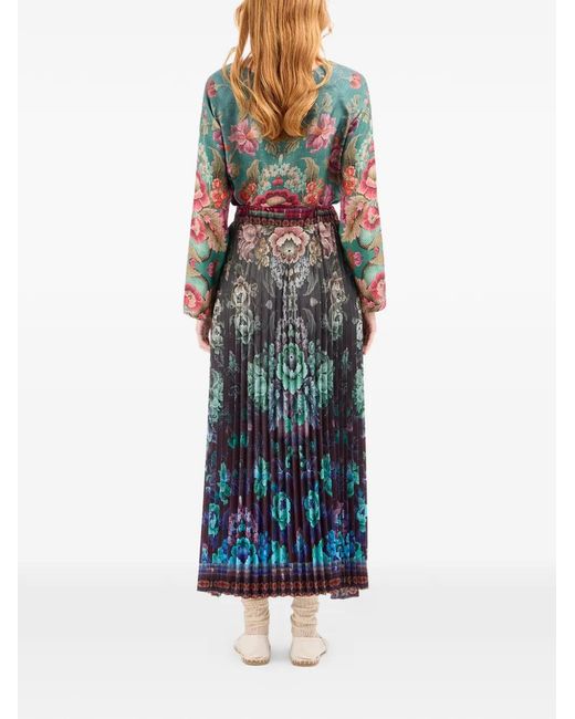 Pierre Louis Mascia Green Pleated Floral-Print Maxi Skirt