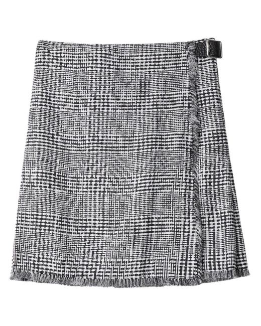 Burberry Gray Plaid-check Fringed Miniskirt