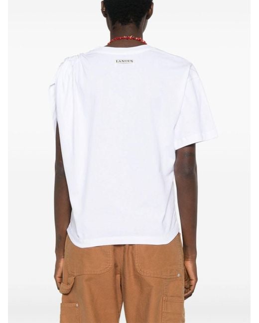 Laneus White Asymmetric Cotton T-shirt