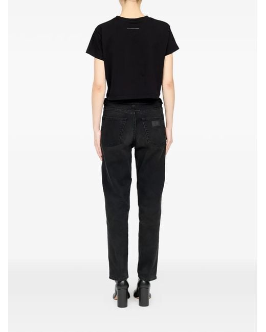 MM6 by Maison Margiela Black Logo-Print T-Shirt