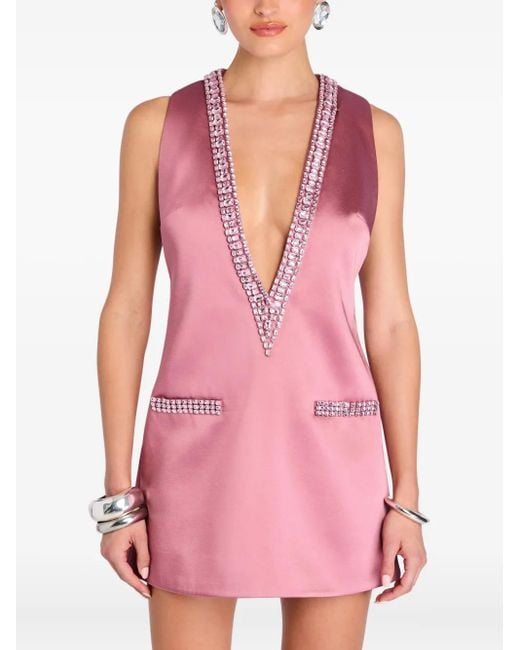 retroféte Verfraaide Mini-Jurk Met V-Hals in het Pink