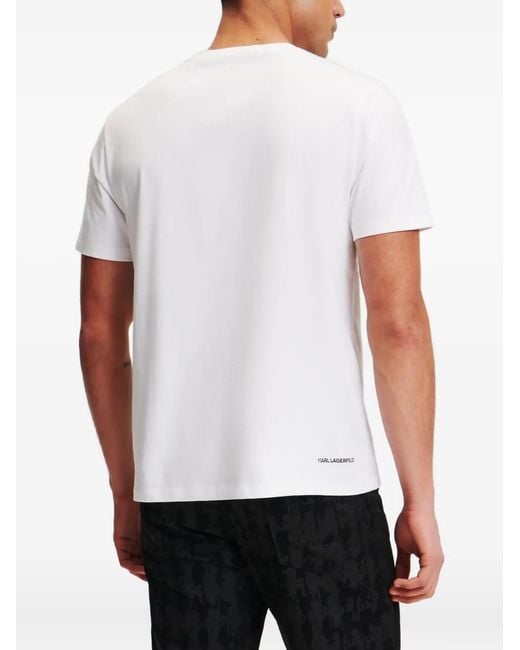 Karl Lagerfeld White Kameo Logo-Embroidered T-Shirt for men