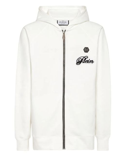 Philipp Plein White Basic Signature Zip-Up Hoodie for men