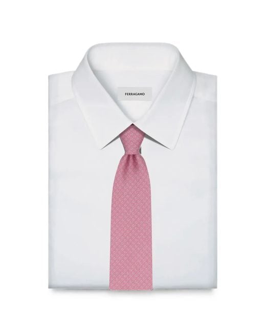 Ferragamo Pink Gancini Square Print Silk Tie for men