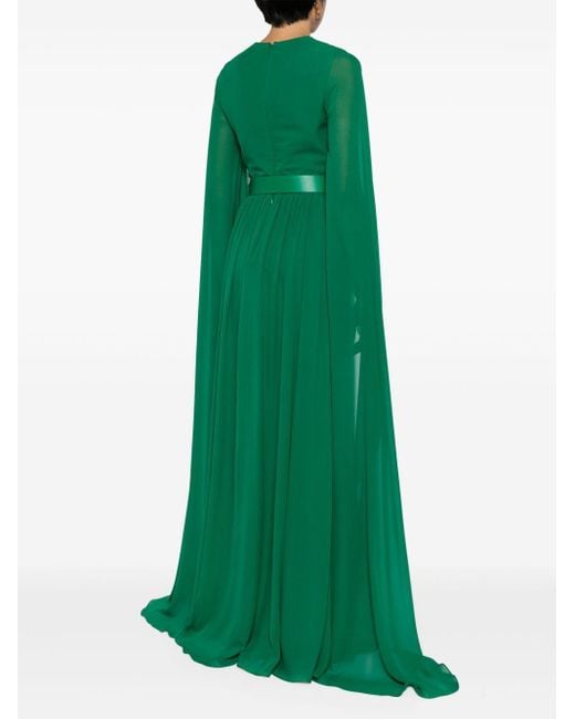 Elie Saab ドレープ シルクイブニングドレス Green