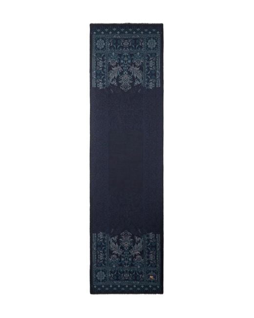 Etro Blue Jacquard Floral Scarf for men