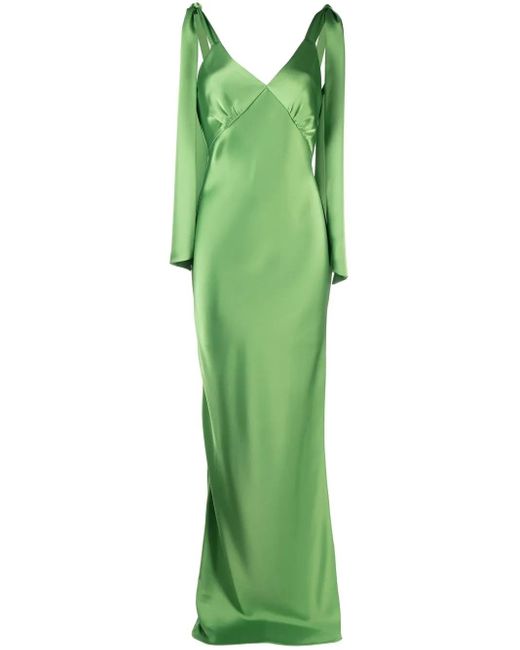 V:PM ATELIER Green Satin-Finish Drape-Detail Gown