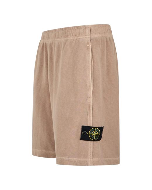 Stone Island Natural Short Taille Élastiqu À Patch Logo for men
