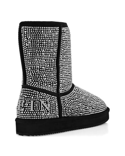Philipp Plein Black Embellished Flat Ankle Boots