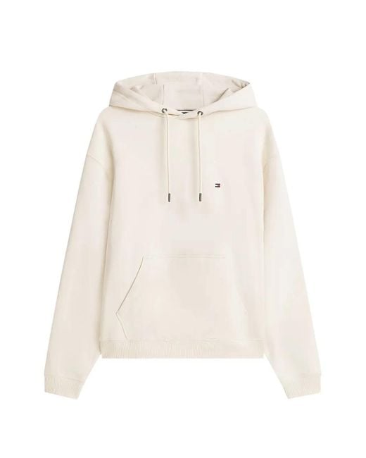 Tommy Hilfiger White Embroidered-Logo Hoodie for men