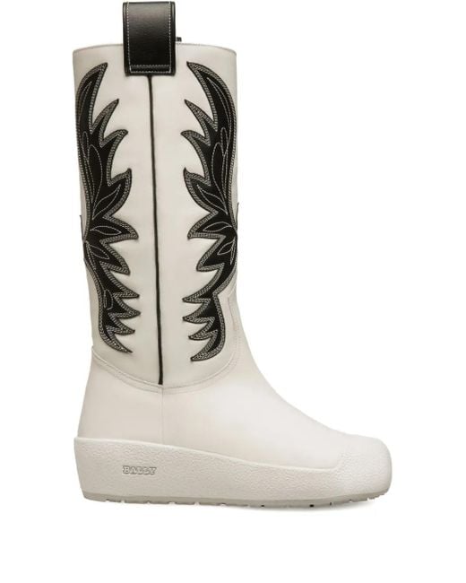 Bally White Leather Wing-Detail Boots