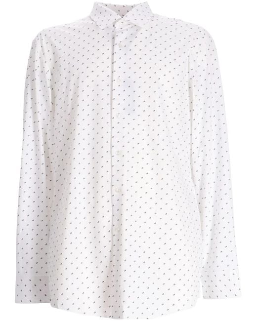 Boss White Patterned Cotton Shirt for men