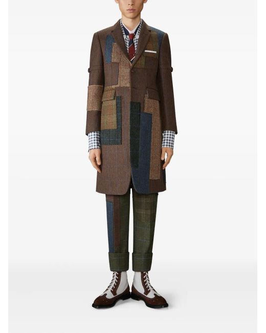 Thom Browne Brown Hunting Tweed Patchwork Coat for men