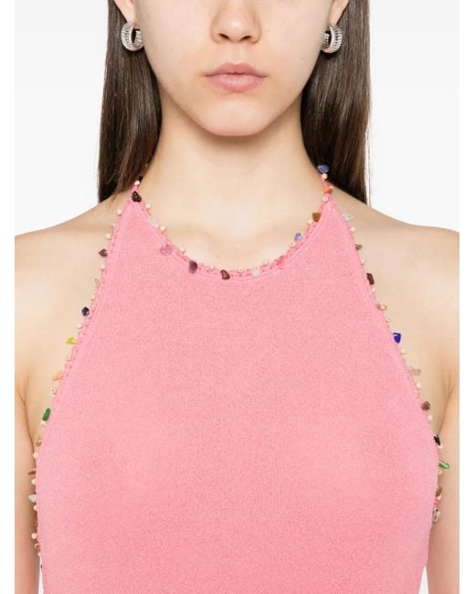 Christopher Esber Cropped Haltertop Met Kralen in het Pink