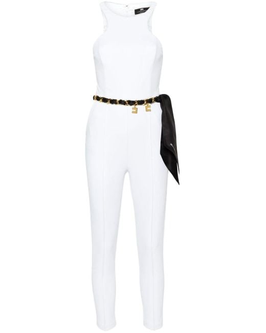 Elisabetta Franchi White Cropped-Jumpsuit mit Gürtel