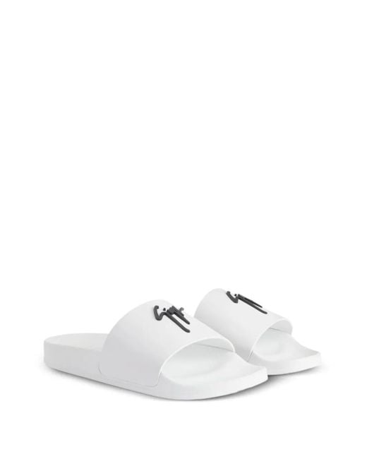 Giuseppe Zanotti White Brett Logo-Embellished Slides for men
