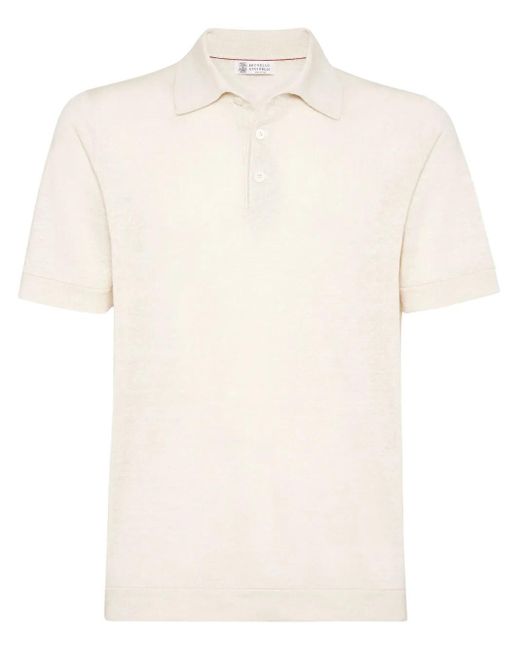 Brunello Cucinelli Poloshirt Mit Geripptem Kragen in White für Herren