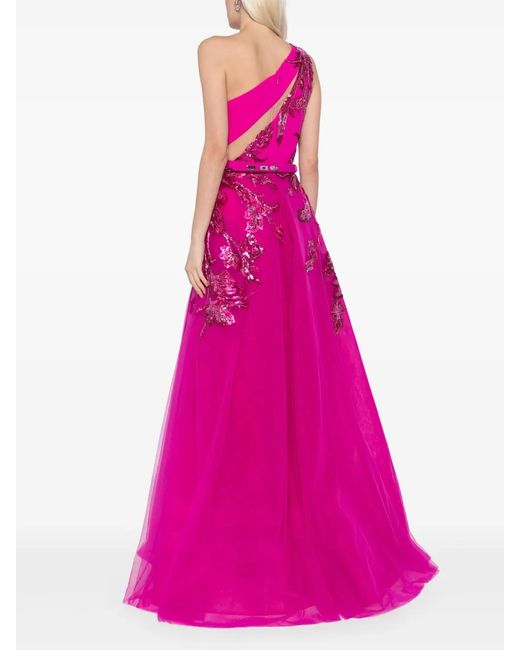Saiid Kobeisy Pink One-Shoulder Beaded Gown