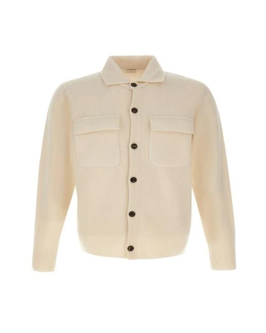 Eleventy White Knit-Wool Chest-Pocket Shirt for men