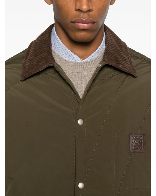 Loewe Green Corduroy-Collar Logo-Patch Quilted Coat for men