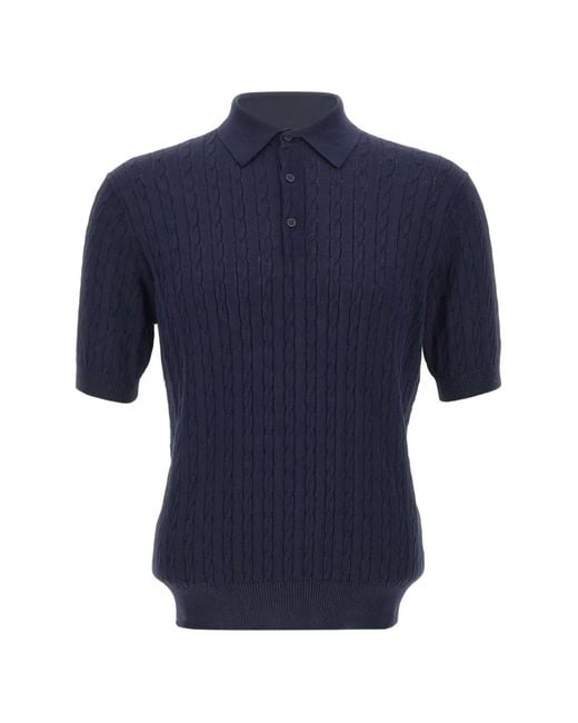 Kangra Blue Cable-Knit Ribbed Polo Shirt for men
