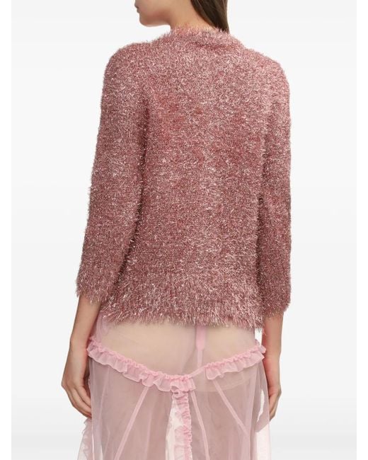 Simone Rocha Red Tinsel-Knit Cardigan