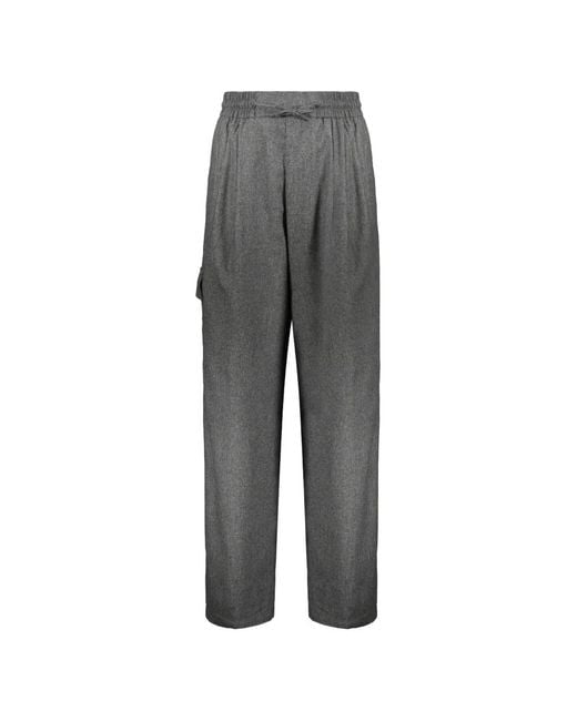 Yves Salomon Gray Pleated Wide-Leg Trousers