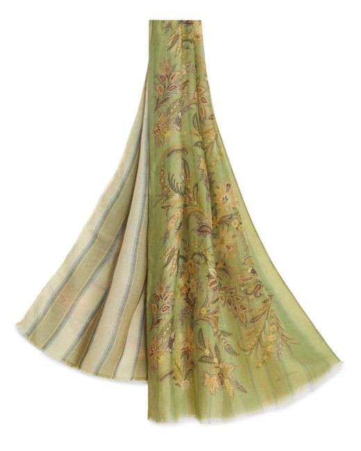Etro Green Floral-print Striped Scarf for men