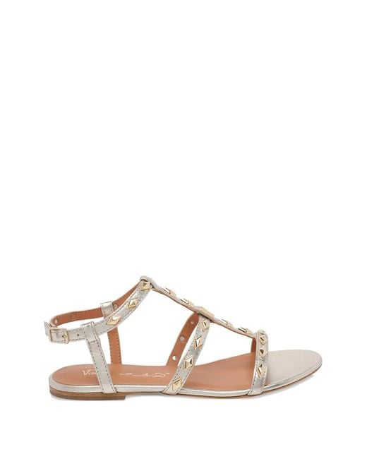 Via Roma 15 Metallic Leather Flat Sandals