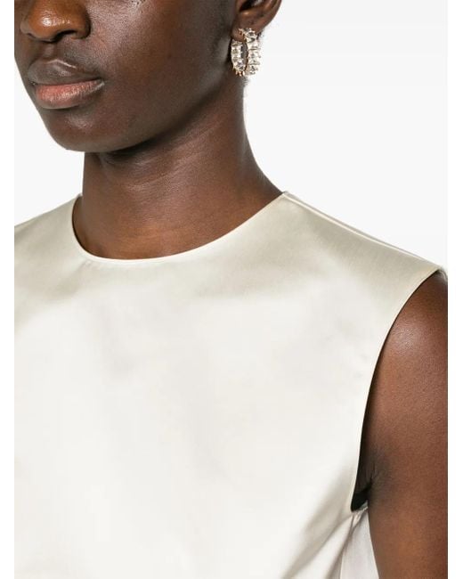 Fabiana Filippi Natural Round-Neck Satin Blouse