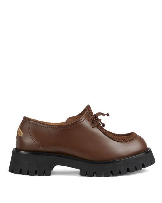 Gucci Brown Interlocking G Panelled Lace-up Loafers