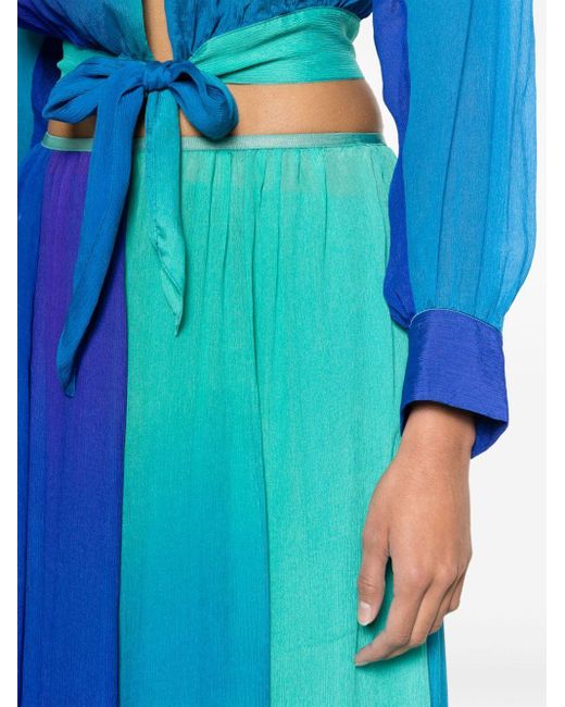 Forte Forte Blue Colour-block Pleated Silk Maxi Skirt