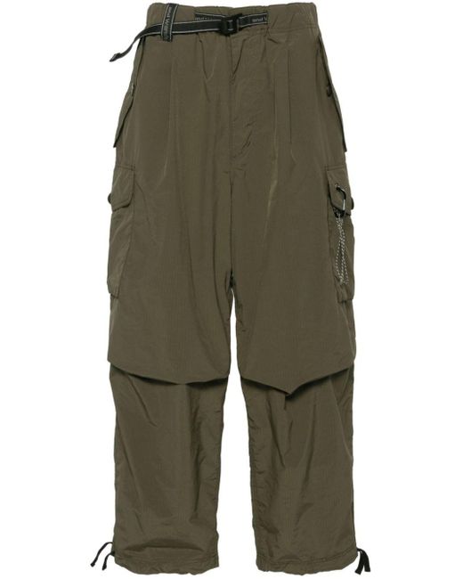 And Wander Green Belted Ripstop Cargo Trousers for men