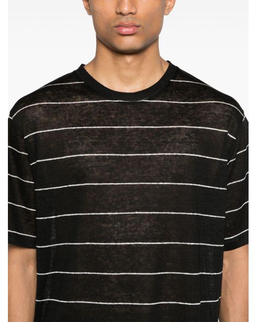 Lardini Black Striped Fine-knit T-shirt for men