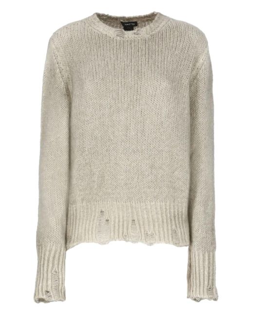 Avant Toi Natural Frayed Crew-Neck Sweater
